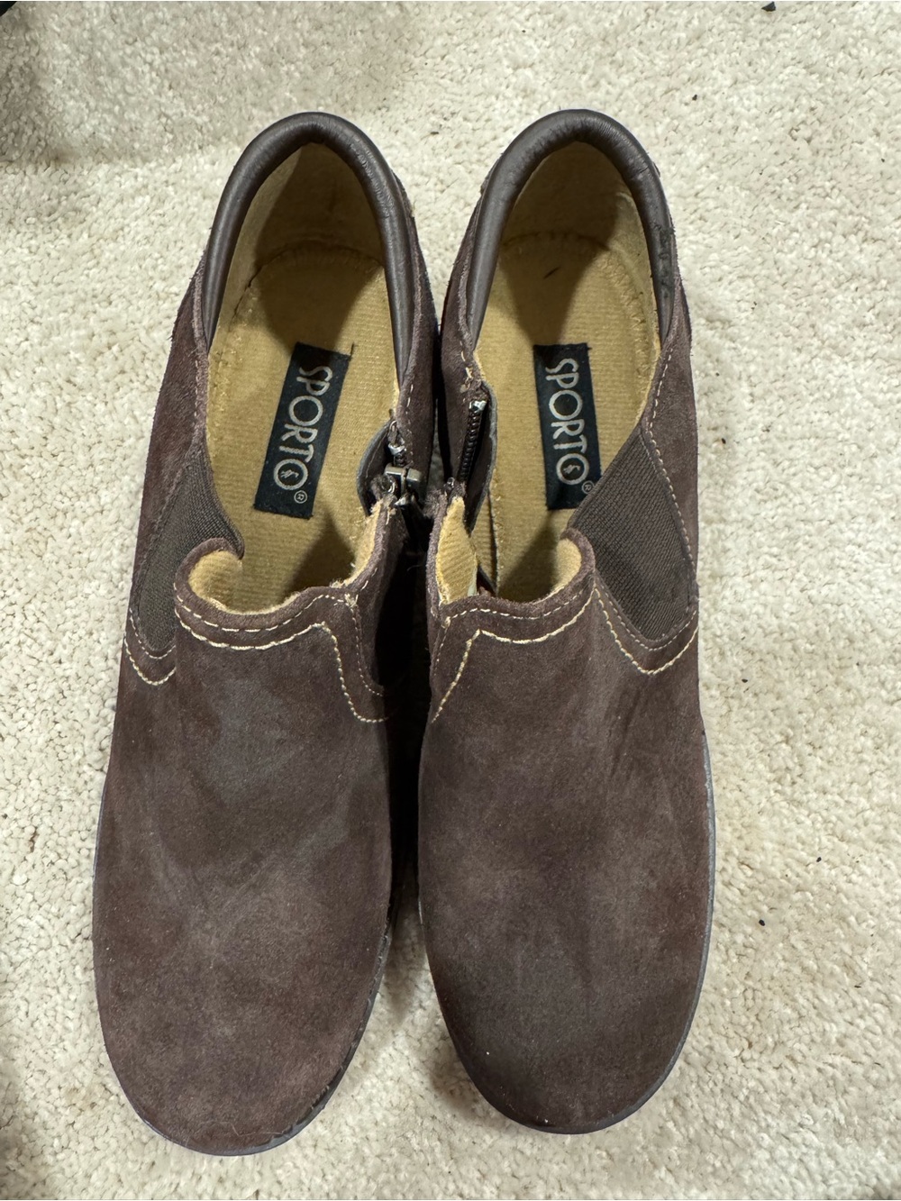 Sporto Dark Brown Suede Ankle Booties with Lug Sole